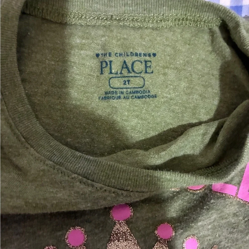 The‎ Children's Place Olive Long Sleeve Tee with Pink and Gold Print - 2T